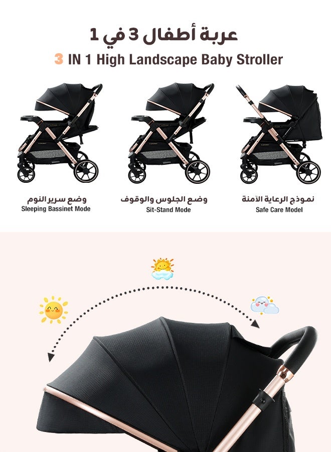 Riolio Two-Way Baby Stroller | Excellent Shock Absorber | Front and Parent Facing | Large Canopy and Seat | 5-Point Harness | Cup Holder | Large Basket | Quick Folding | 0-60 Months |Black - Image 4