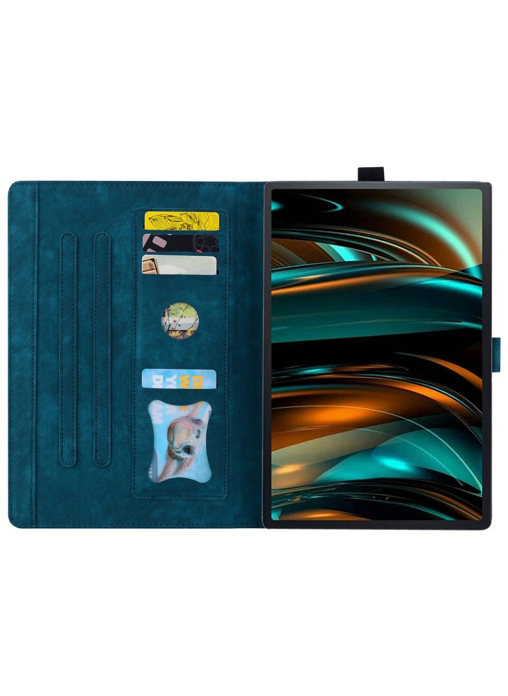 For Samsung Galaxy Tab A11 X133 X130/Tab A9 Case Card Slots Leather Tablet Stand Folio Cover Flower Cat - Blue - Image 2