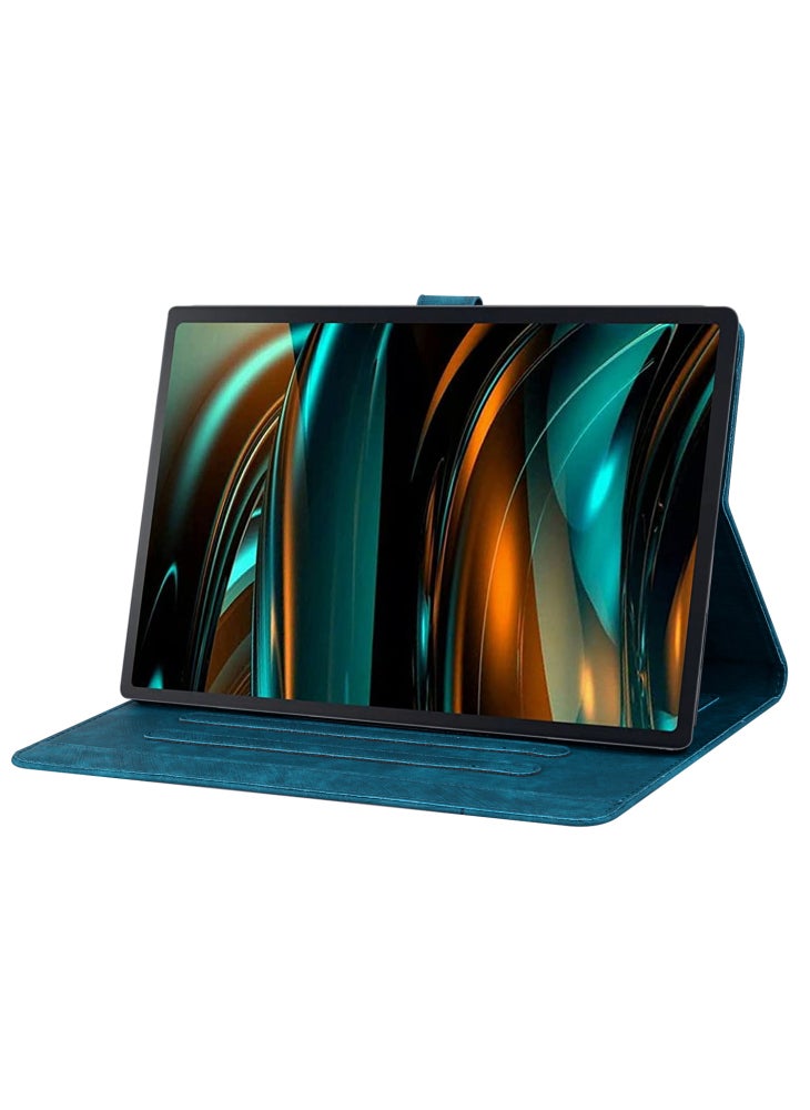 For Samsung Galaxy Tab A11 X133 X130/Tab A9 Case Card Slots Leather Tablet Stand Folio Cover Flower Cat - Blue - Image 3