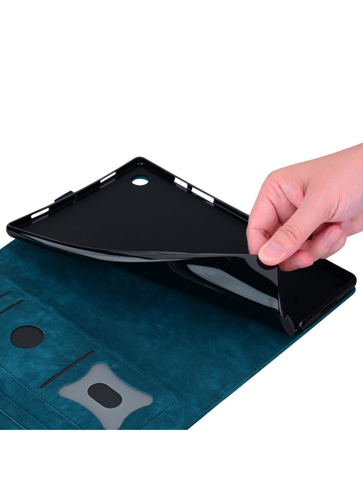 For Samsung Galaxy Tab A11 X133 X130/Tab A9 Case Card Slots Leather Tablet Stand Folio Cover Flower Cat - Blue - Image 4