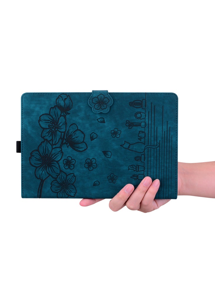 For Samsung Galaxy Tab A11 X133 X130/Tab A9 Case Card Slots Leather Tablet Stand Folio Cover Flower Cat - Blue - Image 5