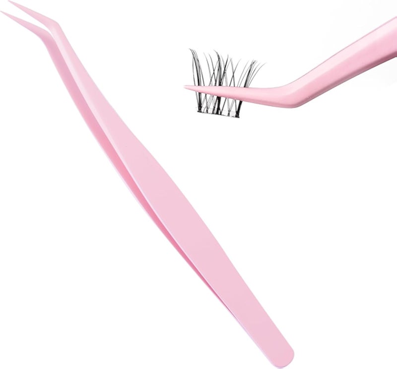 DIY Self Adhesive Eyelash Tweezers Lash Applicator Tool for Pre-glued Eyelashes Stainless Steel Eyelash Tweezers for No Glue Needed Lashes Curved Tip Tweezers