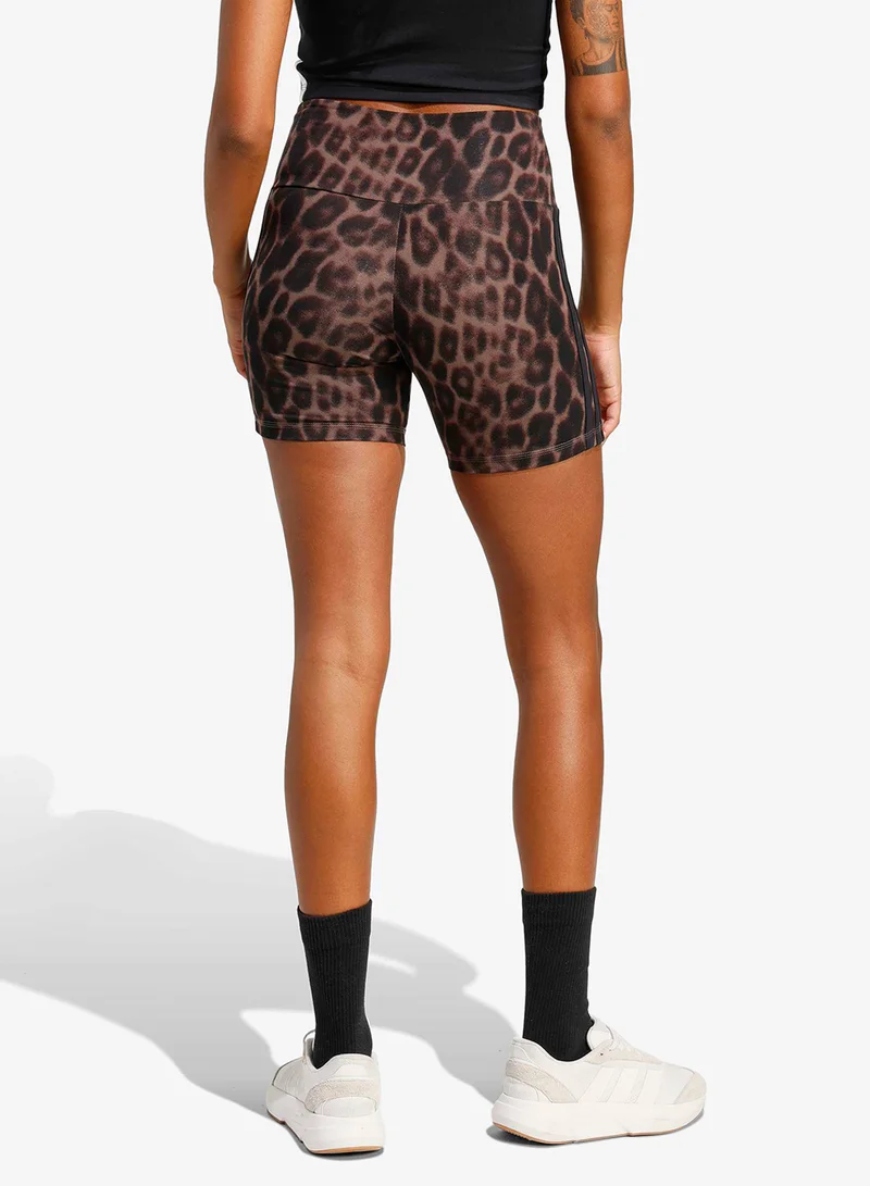 اديداس Seasonal Essentials Leopard Print Biker Shorts With 3-Stripes