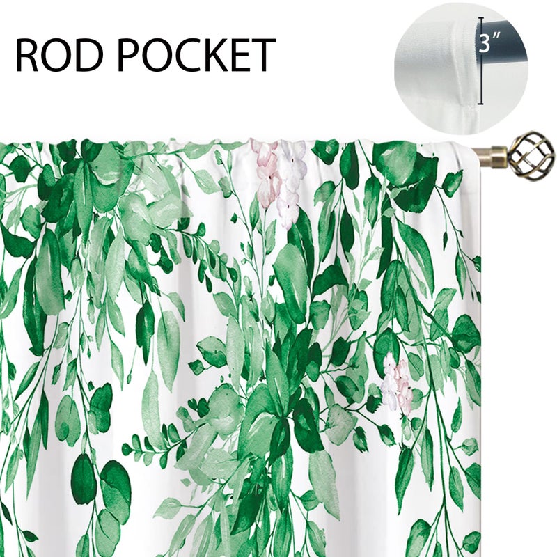 oolygoo Emerald Teal Eucalyptus Botanical Leaves Floral Kitchen Window Curtains Over Sink Farmhouse Flower Spring Small Treatment Cafe Short Curtains for Bathroom Treatment Tier Drapes 27.5x39 inch - Image 5