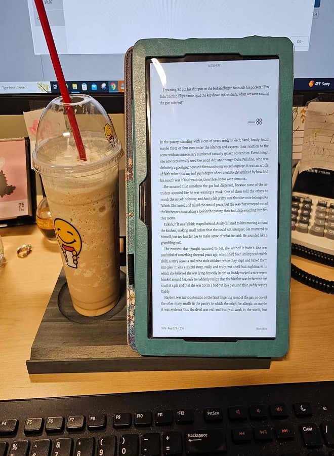 LITIVY Wooden Book Holder with Drink Holder, Wooden Triangle Bookmark Reading Rest with Slotted, Book Display Bookmark Book Holder Decor for Coffee and Book Lover Gifts (Greenish Gray) - Image 3