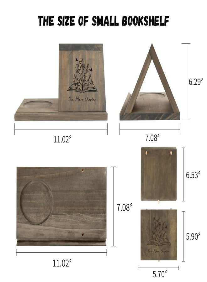 LITIVY Wooden Book Holder with Drink Holder, Wooden Triangle Bookmark Reading Rest with Slotted, Book Display Bookmark Book Holder Decor for Coffee and Book Lover Gifts (Greenish Gray) - Image 4