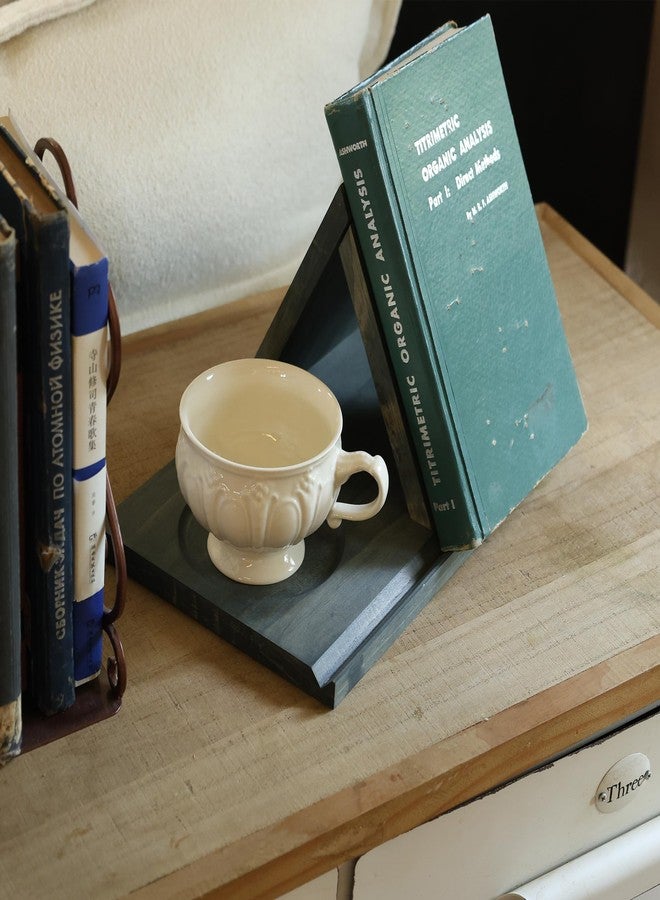 LITIVY Wooden Book Holder with Drink Holder, Wooden Triangle Bookmark Reading Rest with Slotted, Book Display Bookmark Book Holder Decor for Coffee and Book Lover Gifts (Greenish Gray) - Image 5