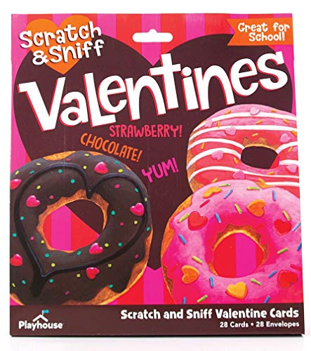 Playhouse Yummy Donut Scratch and Sniff 28 Card Super Valentine Exchange Pack for Kids - Image 1