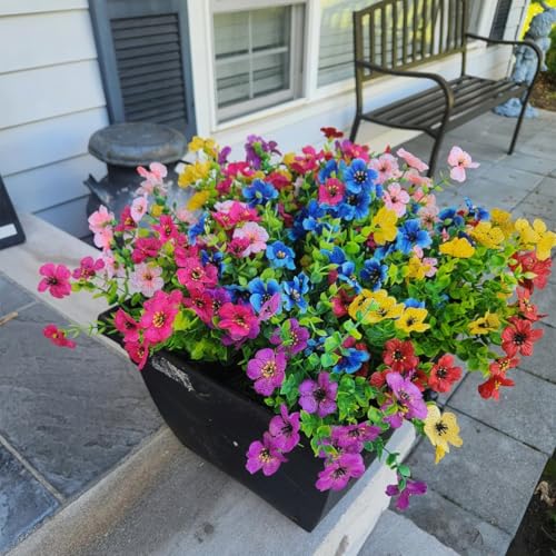 DOMMARE 12 Bundles Artificial Flowers for Outdoors Fake Faux Plant, Uv Resistant Silk Flowers Daisies Decoration for Vase Indoors Gardens Wedding Window Boxes Summer Home Grave Decor, Mixed - Image 3