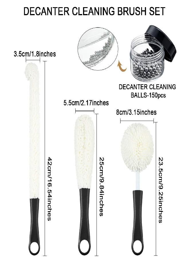 BOAO 3 Pieces Wine Decanter Cleaning Brush Flexible Bottle Scourer with Stainless Steel Decanter Cleaning Balls Multi-Function Household Cleaning Tools for Goblets/Champagne Flutes/Cups/Glasses (Black) - Image 2