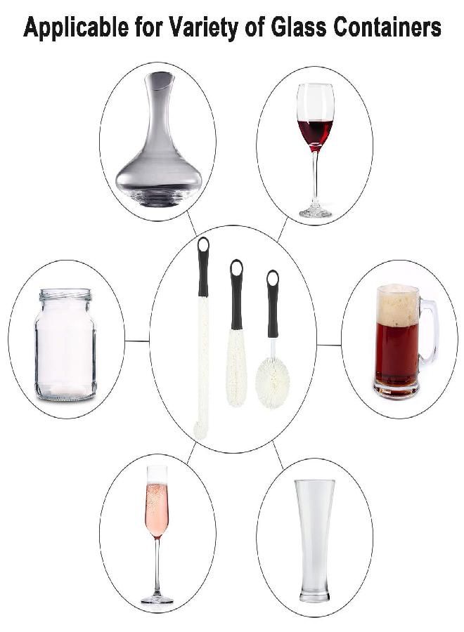 BOAO 3 Pieces Wine Decanter Cleaning Brush Flexible Bottle Scourer with Stainless Steel Decanter Cleaning Balls Multi-Function Household Cleaning Tools for Goblets/Champagne Flutes/Cups/Glasses (Black) - Image 3