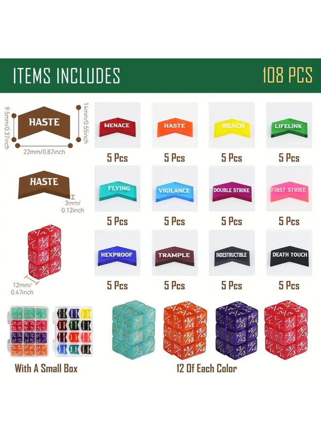 110 قطعة من مجموعة نرد العدّ لمتعة السحر - مجموعة نرد ملون مع عدادات الكلمات الرئيسية للعبة ماجيك ذا غاثرين - Image 3