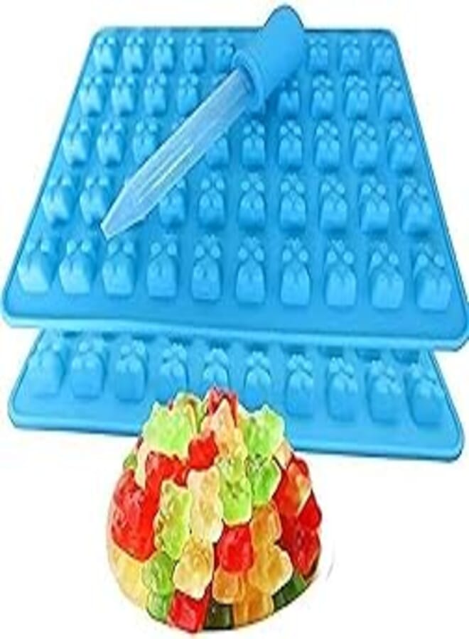 KASTWAVE Silicone 50 Cavity Gummy Bear Candy Chocolate Mould with a Dropper - Pack of 2