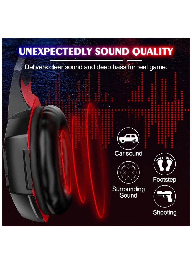 Generic - G2000 Gaming Headset, Surround Stereo Gaming Headphones with Noise Cancelling Mic, LED Light & Soft Memory Earmuffs, Works with Xbox One, PS4, Nintendo Switch, PC Mac Computer Games - Red, Wired - Image 1