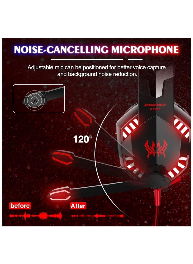 Generic - G2000 Gaming Headset, Surround Stereo Gaming Headphones with Noise Cancelling Mic, LED Light & Soft Memory Earmuffs, Works with Xbox One, PS4, Nintendo Switch, PC Mac Computer Games - Red, Wired - Image 1