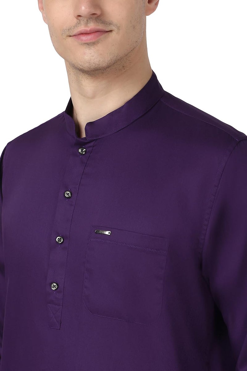 Peter England Men's Everyday Festive Solid Short Kurta Cotton Purple - Image 4