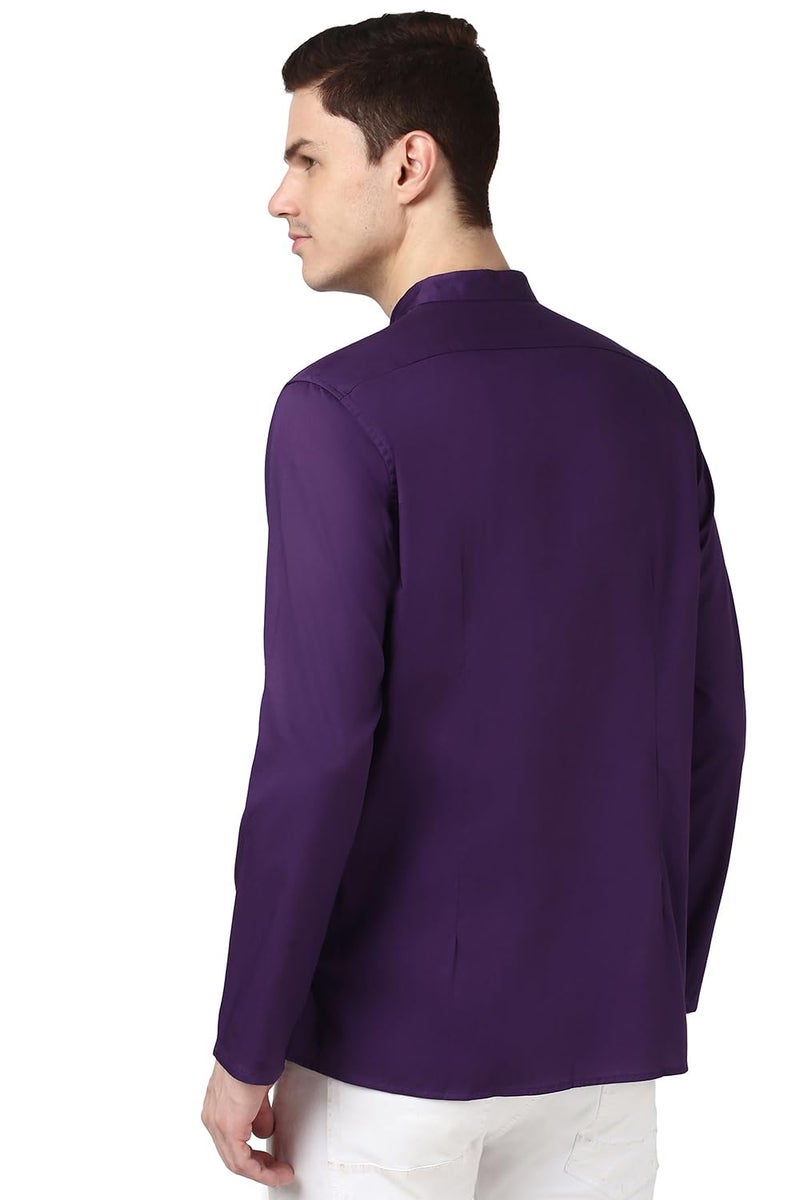 Peter England Men's Everyday Festive Solid Short Kurta Cotton Purple - Image 3