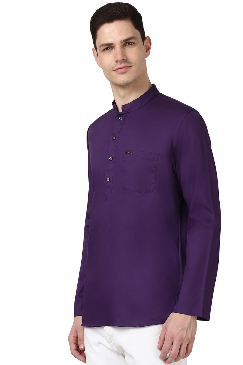 Peter England Men's Everyday Festive Solid Short Kurta Cotton Purple - Image 2