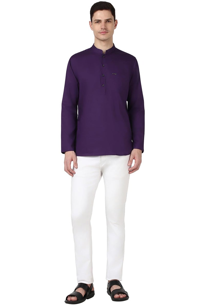 Peter England Men's Everyday Festive Solid Short Kurta Cotton Purple - Image 5