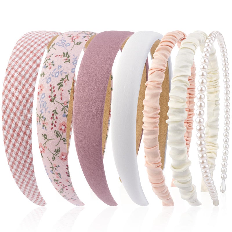VELSCRUN 7 Pcs Different Headbands for Women Fashion Pink Solid Head Bands Pearl Headband Non Slip Hair Band for Womens Thin Thick Short Hair Face Wash Hair Accessories Gifts for Women Gilrs - Image 2