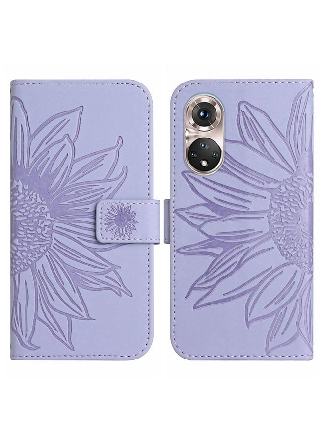Zaboon Case For Huawei P50 Skin Feel Sun Flower Pattern Flip Leather Phone Case with Lanyard - Image 2