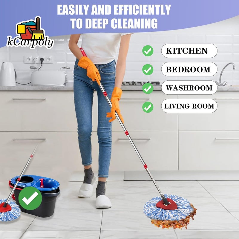 kCarpoly Mop Replace Heads, Compatible with O Ceda EasyWring Microfiber Spin Mop Refill-30-58in Mop HandleFit for O Ceda 2 Tank,4 Mop Heads +1 Mop Stick+1 Mop Base(2-Tank System) - Image 5