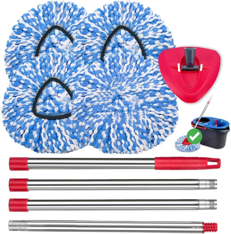 kCarpoly Mop Replace Heads, Compatible with O Ceda EasyWring Microfiber Spin Mop Refill-30-58in Mop HandleFit for O Ceda 2 Tank,4 Mop Heads +1 Mop Stick+1 Mop Base(2-Tank System) - Image 1
