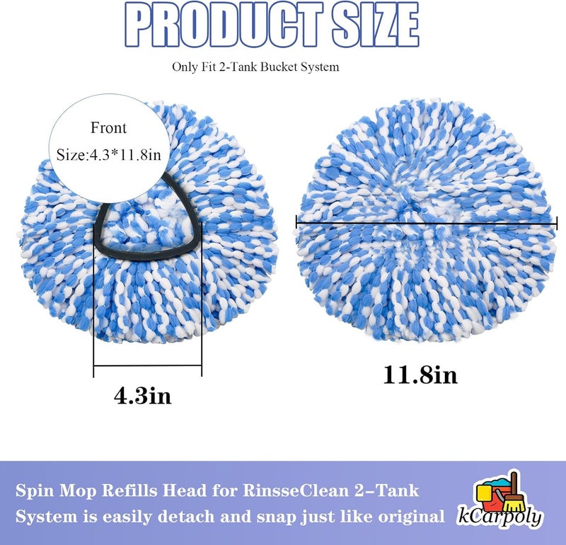 kCarpoly Mop Replace Heads, Compatible with O Ceda EasyWring Microfiber Spin Mop Refill-30-58in Mop HandleFit for O Ceda 2 Tank,4 Mop Heads +1 Mop Stick+1 Mop Base(2-Tank System) - Image 3