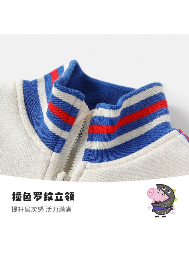 Peppa Pig spring Boys' Comfortable Casual Set With Stand Collar Cardigan And Pants Baby Outfit - Image 5