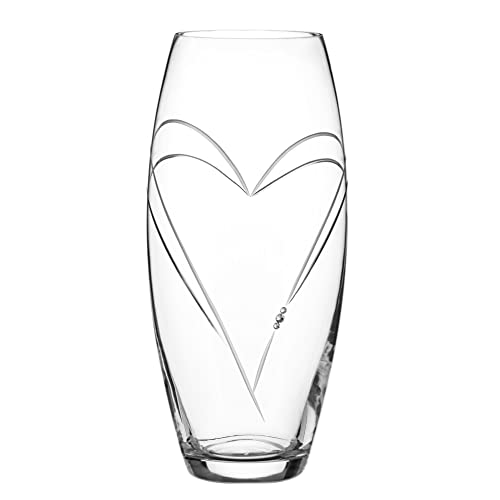 DIAMANTE Heart in Heart Large Hand Cut Crystal Barrel Vase with Swarovski Crystals  30cm in gift box