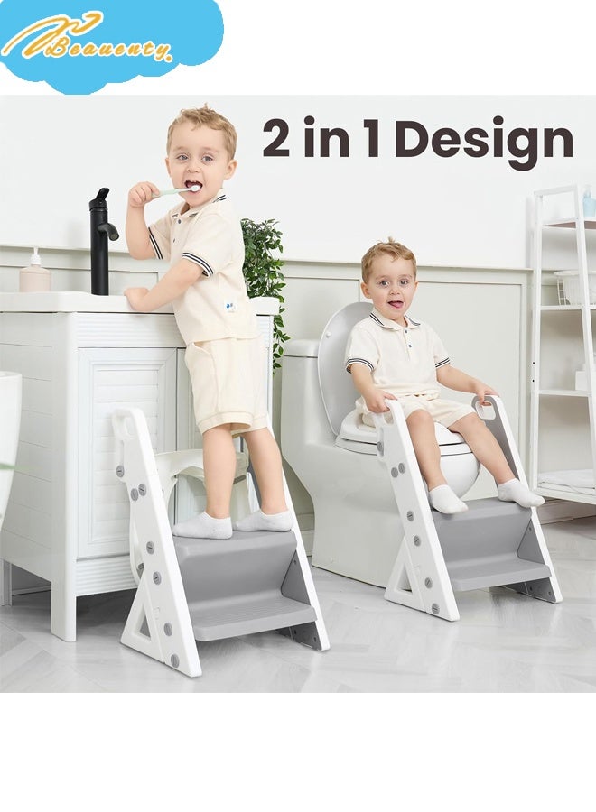 Beauenty Space-Saving Potty Training Seat with Ladder, Adjustable Step and Toilet Seat Height, Top Handles for Easy Climbing, Easy to Carry, Portable Toddler Toilet Trainer for Small Bathrooms ﻿ - Image 3