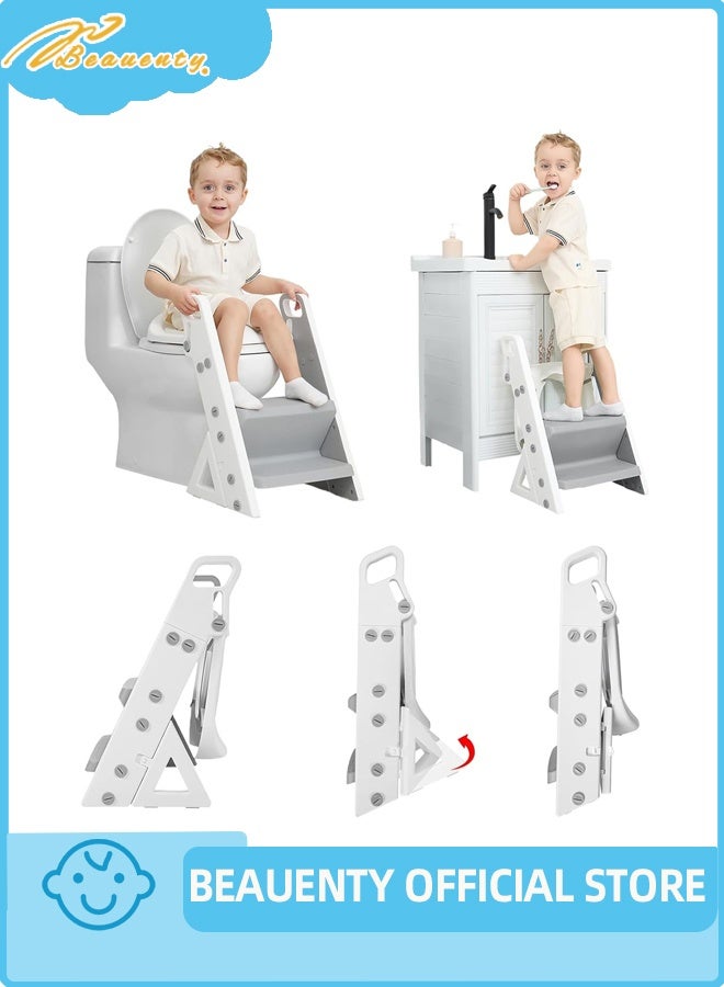 Beauenty Space-Saving Potty Training Seat with Ladder, Adjustable Step and Toilet Seat Height, Top Handles for Easy Climbing, Easy to Carry, Portable Toddler Toilet Trainer for Small Bathrooms ﻿ - Image 1
