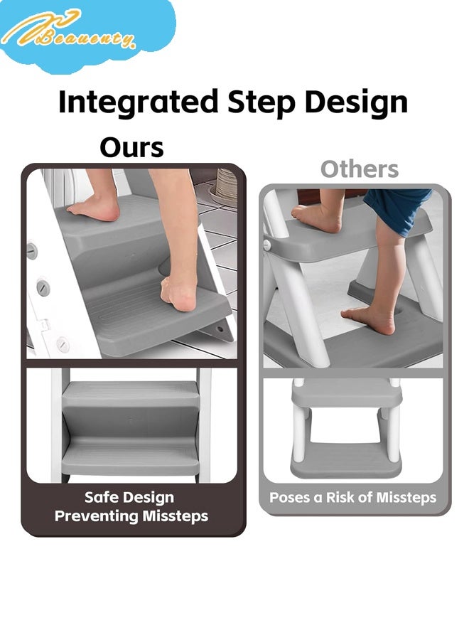 Beauenty Space-Saving Potty Training Seat with Ladder, Adjustable Step and Toilet Seat Height, Top Handles for Easy Climbing, Easy to Carry, Portable Toddler Toilet Trainer for Small Bathrooms ﻿ - Image 4