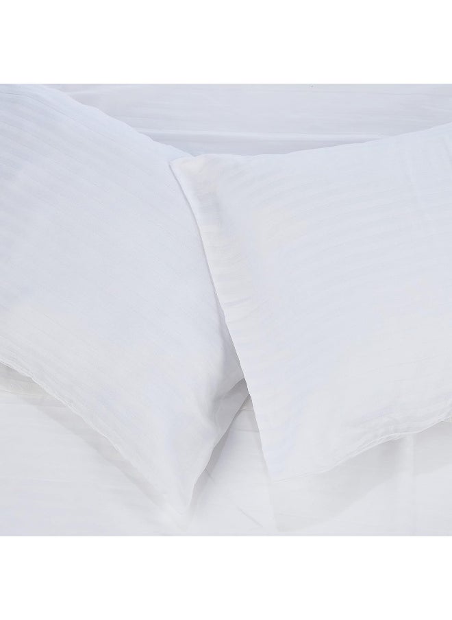 Hotel Linen Klub Hotel Linen Klub King Comforter Set - 7 Pieces, Luxurious 100% Cotton with 250 Thread Count Sateen, Stylish Classic Stripe Pattern, Soft Microfiber Filling, Size: 240 x 260 cm, White  - Image 2