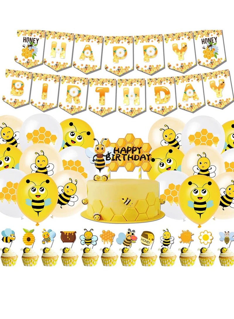 Bee Birthday Decoration, Birthday Balloons Bee Decoration Birthday Bee, Maya Bee Cake Decoration Happy Birthday Garland, Yellow Balloons for Baby Shower Decorations Bee Children Birthday