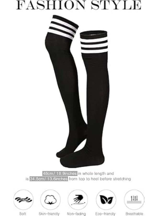 HZYH 3 Pair Striped Thigh High Socks, Over The Knee Long Stockings with Good Elasticity, for Women's Daily Wear, Cosplay, School and Parties - Image 4