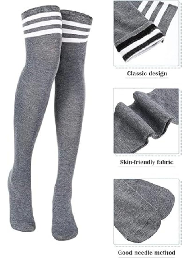 HZYH 3 Pair Striped Thigh High Socks, Over The Knee Long Stockings with Good Elasticity, for Women's Daily Wear, Cosplay, School and Parties - Image 2
