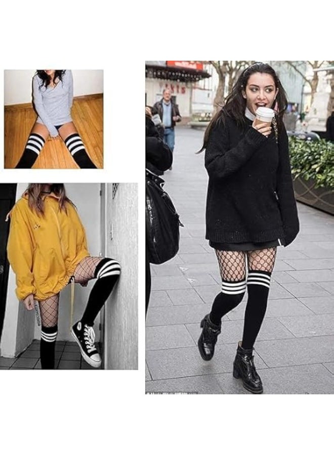 HZYH 3 Pair Striped Thigh High Socks, Over The Knee Long Stockings with Good Elasticity, for Women's Daily Wear, Cosplay, School and Parties - Image 3