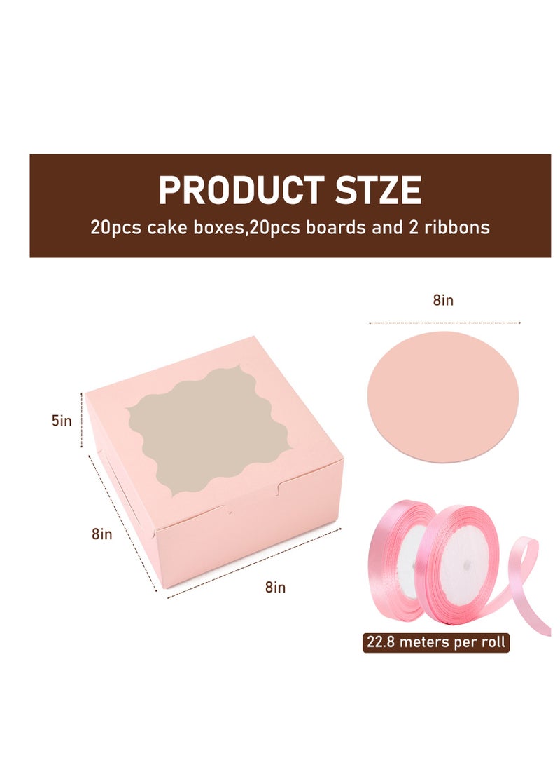 8x8x5 inches Cake Boxes with Cake Boards , 8-inch Bakery Box with Window for Cakes, Pies and more (20pcs=10 cake boxes, 10 cake box covers/40 pieces=20 cake boxes, 20 cake box covers) - Image 2