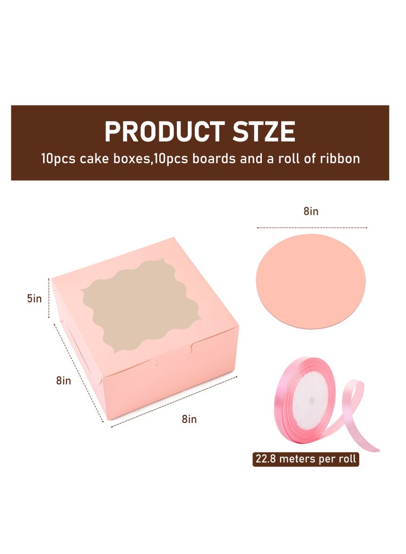 8x8x5 inches Cake Boxes with Cake Boards , 8-inch Bakery Box with Window for Cakes, Pies and more (20pcs=10 cake boxes, 10 cake box covers/40 pieces=20 cake boxes, 20 cake box covers) - Image 3