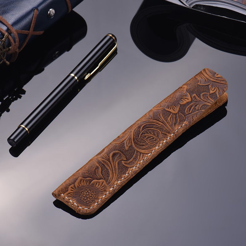 Handmade Leather Pen Case Fountain Sleeve Bag Vintage Pouch for Single Pen Stylus Ballpoint 6.3 * 1.2'' - Image 1