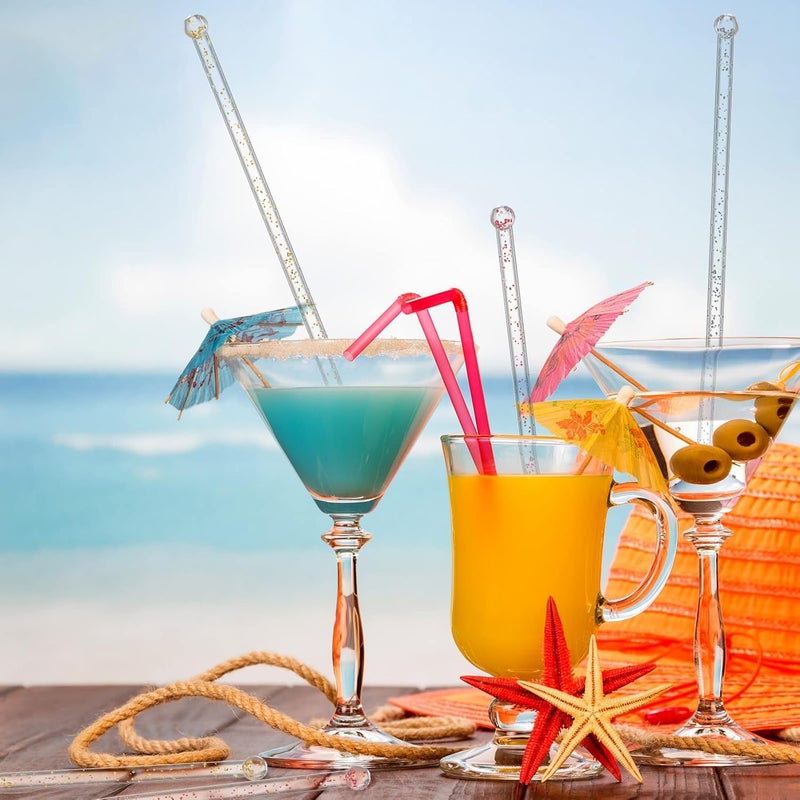 Meanplan 100 Pieces Disposable Plastic Round Top Crystal Swizzle Sticks Glitter Plastic Swizzle Sticks Cocktail Coffee Drink (Silver, Gold, Red) - Image 4