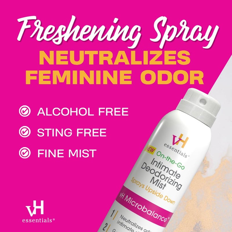 vH essentials Feminine Spray, Intimate Deodorizing Mist, Gentle Odor Eliminating Ph Balanced Formula, Sting Free, Alcohol free, Continuous Spray, 3 floz. - Image 4