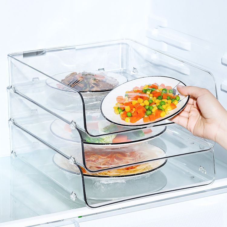 Refrigerator Layered Leftovers Plate Storage Rack Meat Dish Plate Refrigerated Storage Rack Free Stacking Freezer Partition Transparent - Image 4