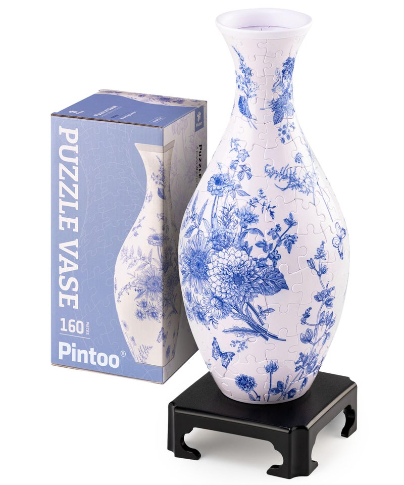 Pintoo 3D Puzzle Vase Unique Flower Vase Made by 160 Curved Plastic Puzzle Pieces House Warming Gift for Flower Arrangements and Home Decoration - [S1033] (Classic, Blooming Season) - Image 1