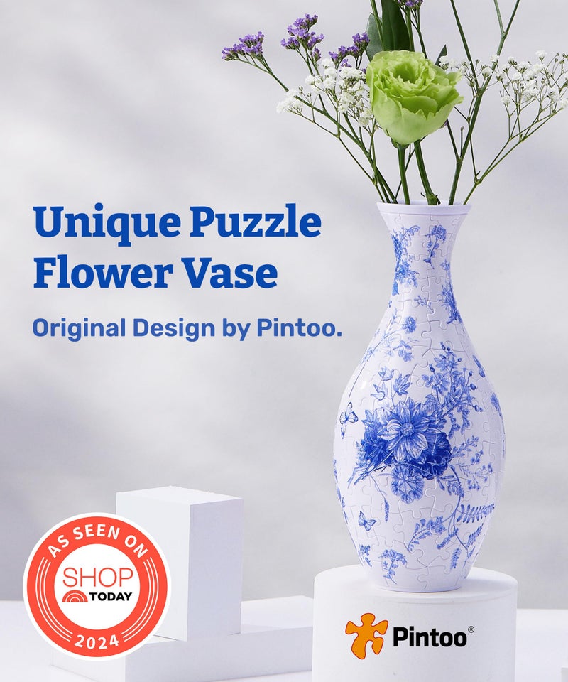 Pintoo 3D Puzzle Vase Unique Flower Vase Made by 160 Curved Plastic Puzzle Pieces House Warming Gift for Flower Arrangements and Home Decoration - [S1033] (Classic, Blooming Season) - Image 2