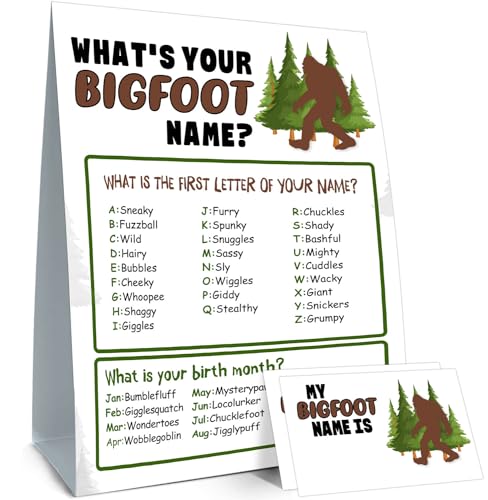 BirtDerr Bigfoot Birthday Party DecorationsBirthday Party GamesBigfoot Theme Birthday Party Sign for Boys GirlsKids Bigfoot Activity CardsBigfoot Activity Decoration SuppliesWhats your Bigfoot Name - Image 1