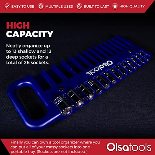 Olsa Tools Portable Magnetic Socket Organizer Tray | 1/4-inch Drive | Blue | Fits Deep & Shallow Sockets | Holds sockets up to 5/8” SAE / 14mm Metric | Professional Grade - Image 3