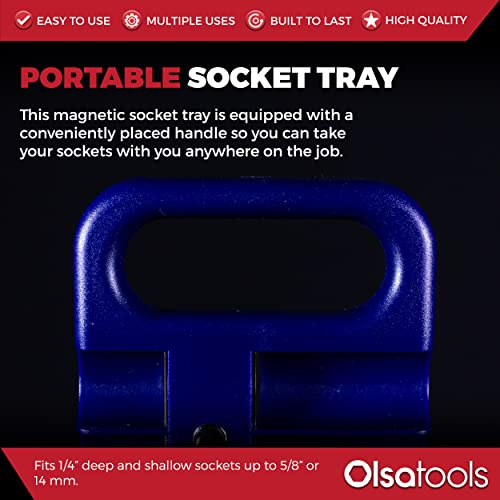 Olsa Tools Portable Magnetic Socket Organizer Tray | 1/4-inch Drive | Blue | Fits Deep & Shallow Sockets | Holds sockets up to 5/8” SAE / 14mm Metric | Professional Grade - Image 2