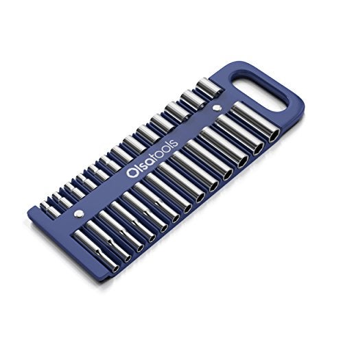 Olsa Tools Portable Magnetic Socket Organizer Tray | 1/4-inch Drive | Blue | Fits Deep & Shallow Sockets | Holds sockets up to 5/8” SAE / 14mm Metric | Professional Grade - Image 1